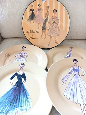 Rosanna Dessert Plates Set of 4 Vtg French Chic Fashion Dresses Plates 8"in Box - Image 1 of 4