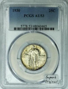 Cuarto Standing Liberty 1930 graduación profesional AU-53; excelente original - Imagen 1 de 4