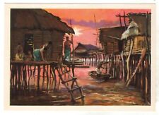 1975 Architecture Benin Dahomey pile buildings on the water Old Russian postcard