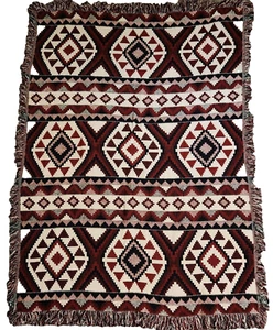 Vtg Blanket Throw Southwestern Geometrical Aztec Western Red 66 x 47 in Black - Picture 1 of 8
