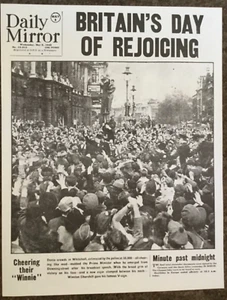 WW2 1945 NEWSPAPER/POSTER 1 PAGE(2 SIDED)IT’S OVER IN EUROPE CHURCHILL CELEBRATE - Picture 1 of 13