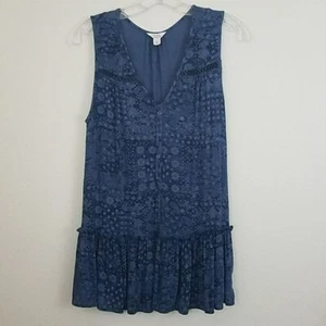 Sun & Shadow Blue Print Sleeveless Boho Tunic Top M - Picture 1 of 6