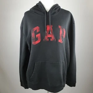 Sudadera con capucha GAP para hombre XL negra manga larga a cuadros deletreada bordada - Imagen 1 de 8