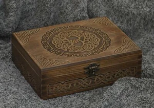  Caja/ataúd joyero madera temático árbol celta - en forma de libro - Imagen 1 de 6