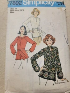 SIMPLICITY SEWING PATTERN 7892 MISSES Raglan Balloon SleeveTops SIZE 14 - Picture 1 of 2
