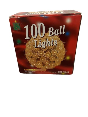 VINTAGE 100 LIGHTS BALL SPHERE GOLD COLOR LIGHTS INDOOR/OUTDOOR HANG BALL W/BOX - Image 1 of 4