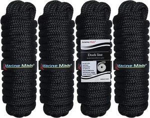 Boat Mooring Rope 5/8Inch 20FT Dock Line Double Braid Nylon Black (4 Pack) - Bild 1 von 9