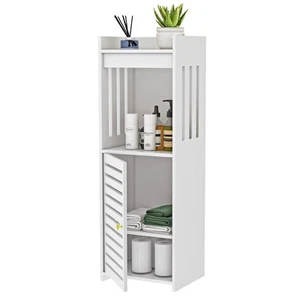 Small Bathroom Storage Cabinet, 4-Tier Narrow Organizer with Door and Open Sh... - Picture 1 of 7
