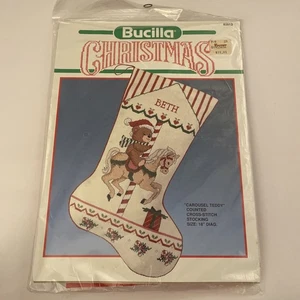 Vintage Bucilla Kreuzstich-Set Weihnachten Strumpf Karussell Teddy 82613 18 Zoll - Bild 1 von 5