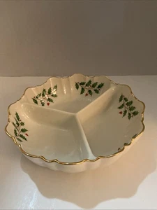 Lenox China Holiday Dimension 3 Part Divided Relish Bowl Candy Nuts Christmas - Picture 1 of 4