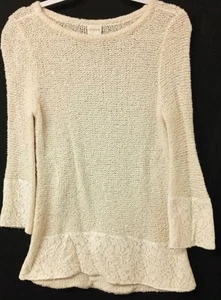 Chico's 0 , S Pullover beige Strick Spitzenbesatz Stretch weit langarm Pulli - Bild 1 von 6