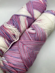 2 Skeins Acrylic Worsted Yarn Colors Pink White Purple Ombre Baby Blanket - Picture 1 of 3