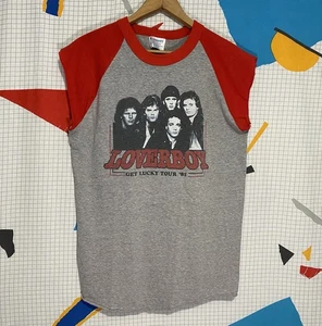 Vintage 80s Loverboy Band Tshirt Medium Ragland Cut Off 1982 Get Lucky Tour - Bild 1 von 11