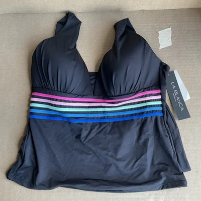 La Blanca Women's Spectrum Stripe Halter Swim Tankini Top, Black, 10 US   - Image 1 of 4