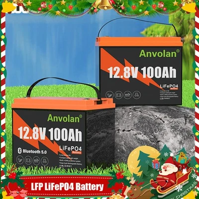 ANVOLAN Lithium Batterie LiFePO4 100Ah 12V Akku Bluetooth Solarbatterie Solaranlage Boot
