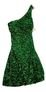 Vestido Formal Alyce Paris 4774 Talla 10 Verde Lentejuelas Mini Baile de graduación HOCO NUEVO CON ETIQUETAS Un Hombro - Imagen 1 de 15