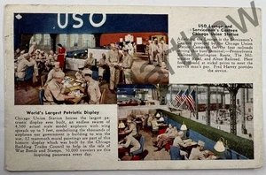 Postal USO LOUNGE 1944 SEGUNDA GUERRA MUNDIAL CHICAGO UNION STATION PENN RR BURLINGTON - Imagen 1 de 2