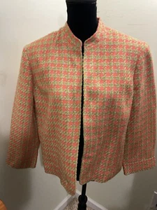 Evan-Picone Women’s Orange Tan Green Houndstooth Blazer Size 16 - Picture 1 of 10