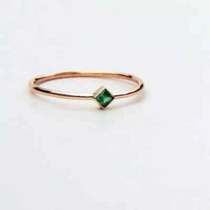 18k Gold Plated 925 Sterling Silver Natural Emerald Square Cut Solitaire Ring - Picture 1 of 3