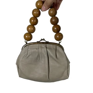 Anthropologie Rada kleine Geldbörse Crossbody Holzgriff italienisches Leder Boho - Bild 1 von 8