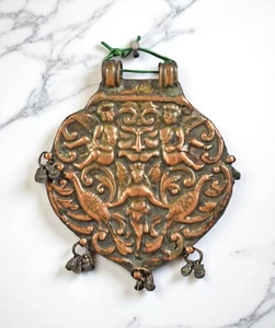 Antique Copper Victorian Design Pendant Original Old Hand Crafted Fine Embossed - Picture 1 of 4