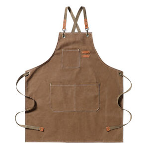 Thickened Canvas Apron Kitchen Chef Apron with Front Pockets Adjustable Straps