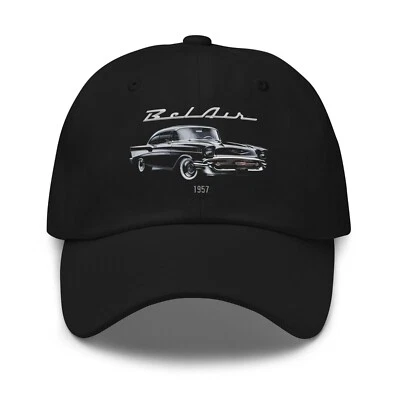 1957 Bel Air Dad Hat – Classic Black Chevy Vintage Car Cap for Retro Auto Fans - Image 1 of 4
