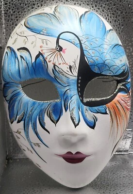 Original Handpainted Venezia Blue Peacock Mask Made In Italy - Image 1 of 4