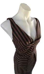 PORTMANS Brown & Black Striped Sleeveless Shift Dress Size 16 - Picture 1 of 7
