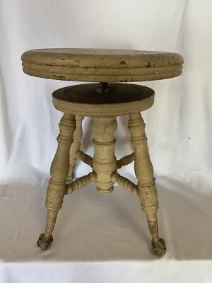 Antique Piano Stool With Glass Claw Feet Seat Raises And Lowers - Image 1 of 4