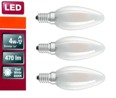 Osram 3 Pack 4W Candle LED Bulb E14 Screw Base Globe Cool White 4000K - Image 1 of 4