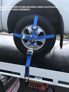 4 x Car Carrying Ratchet Tiedown Trailer Tie Down Car Wheel Harness - Picture 1 of 4