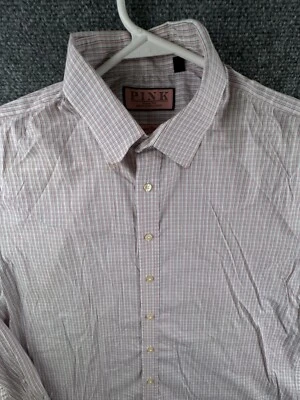 Camisa masculina Thomas rosa manga longa com botões 16,5 vermelha azul xadrez algodão stretch * - Imagem 1 de 4