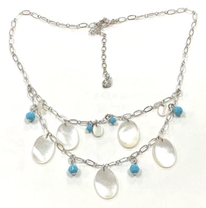 beautiful necklace stamped silvertone Swarovski crystals faceted blue beads - Picture 1 of 9