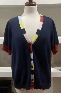 ModCloth Cardigan Women's XXL Blue Multi Color Trim Sweater - Picture 1 of 3