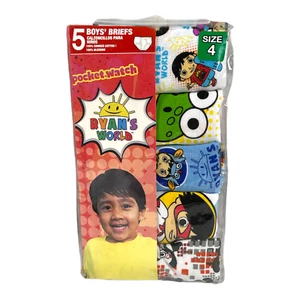 Handcraft - Ryan's World Boys 5-Pack 100% Cotton Briefs - Multicolor - Size 4 - Picture 1 of 8