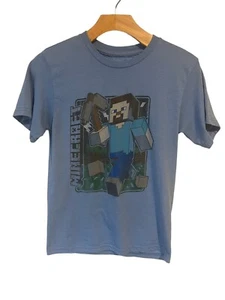 Minecraft Short Sleeve T Shirt Kids Youth XL (14/16) Graphics Light Blue Gaming - Picture 1 of 6