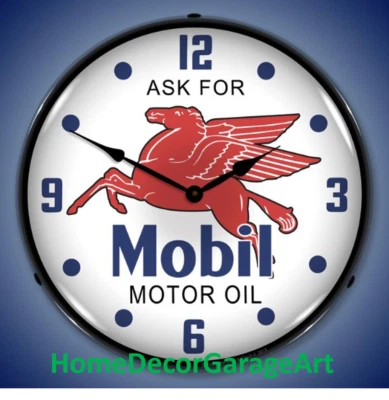 美孚电机油 LED 背光挂钟,车库艺术 HDGA — 第 1/4 张图片