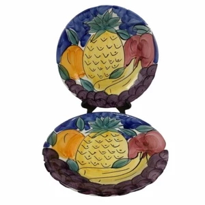 Set 2 Piatti Insalatiera Pier 1 Dipinti a Mano Frutta Italia Espositore Pranzo 9,5" Colorati - Foto 1 di 9