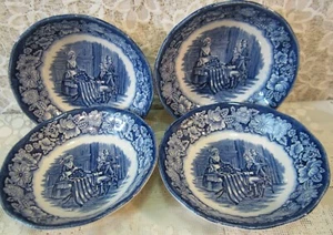 (4) Wedgwood Liberty Blue 4 Fruit Bowl Betsy Ross Scene Light Crazing England B2 - Picture 1 of 12