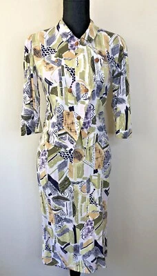 Vintage '80s Abstract Print Skirt & Top Set Pencil Skirt Gold Button Detail XS - Image 1 of 4