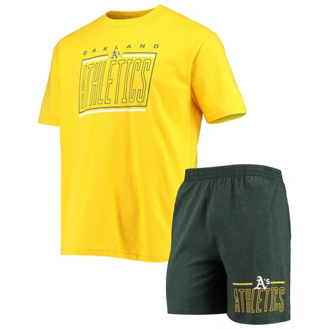 Men's Concepts Sport Green/Gold Oakland Athletics Meter T-Shirt and Shorts Sleep Cover