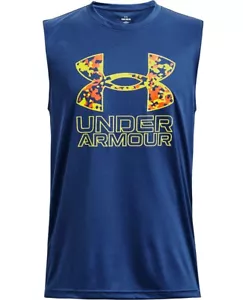 UNDER ARMOUR Boys Tech Hybrid Print Fill Tank Top *BLUE MIRAGE/MULTI - YL* NWT - Picture 1 of 2