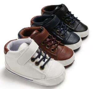 Newborn to 18 Mon Baby Boy Pram Shoes Infant High Top Booties PreWalker Trainers - Picture 1 of 21