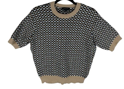 Женские Ann Taylor бежевый черный чек короткий рукав ворота свитер размер M - Изображение 1 из 4