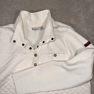 LL Bean Cream Quilted Mock Snap Neck Chest Pocket Pullover Jacket Women XL - Picture 1 of 12