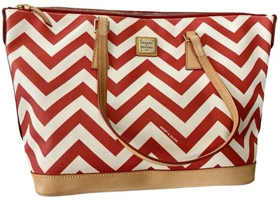 Dooney Bourke Red White Chevron Coated Vacchetta Leather Large Zip Tote Bag - Image 1 of 4