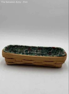 Longaberger Wood 2002 Rectangular Organizer Basket & Holly Berry Liner Small - Picture 1 of 7