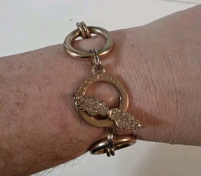 Victoria Secret Ring Crystal Wing Bracelet 8" Long Toggle Closure Rose Gold - Image 1 of 4