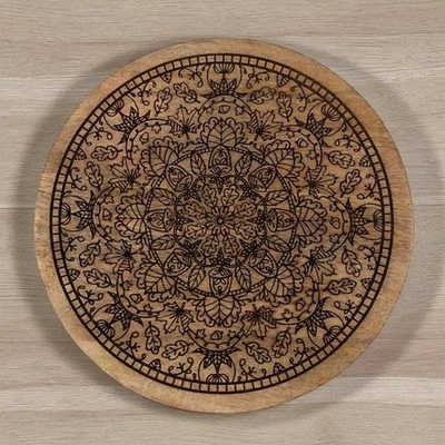 Madera Lazy Susan - Mandala Grabada Mango Madera Foto 1 de 4